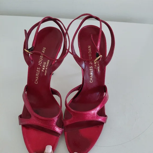 Charles Jourdan Red Strappy Heels - Picture 6 of 6